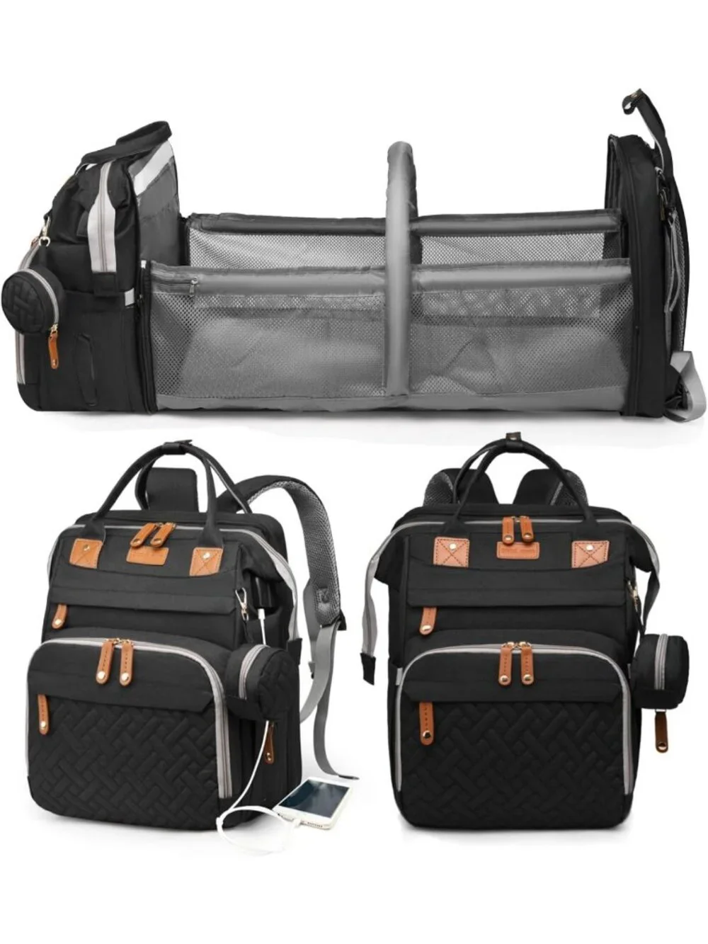 Waterproof Baby Diaper Bag Backpack with Changing Station & USB Port - Large